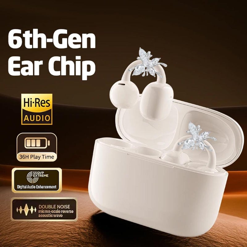 Clip-on Earbuds Wireless Bluetooth Open Ear Headphones with Detachable Butterfly Earrings, IPX5 Waterproof, 50H Play, Jewelry Ear Buds,Women Parties Gifts, Comfortable to Wear - Image 3